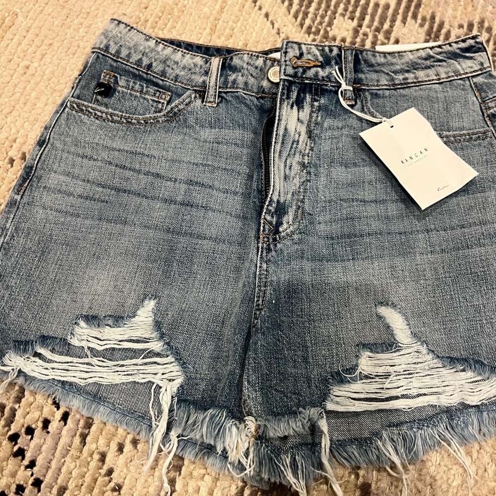 KanCan Blue Distressed Denim Shorts